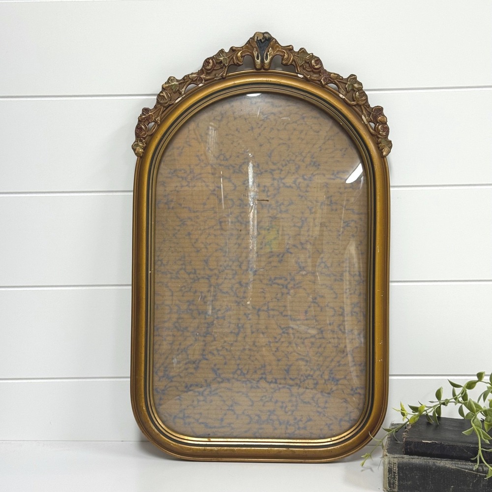 Antique 1920s Cathedral Arched Convex Bubble glass Ornate Picture Frame